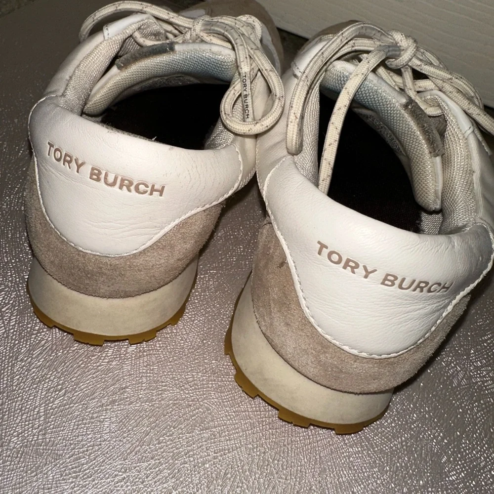 Tory Burch Women's White and Tan Suede & Leather Sneakers athleisure 7